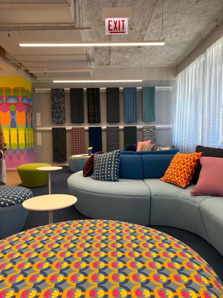 Office furniture showrooms featuring bright colors and patterns by Momentum