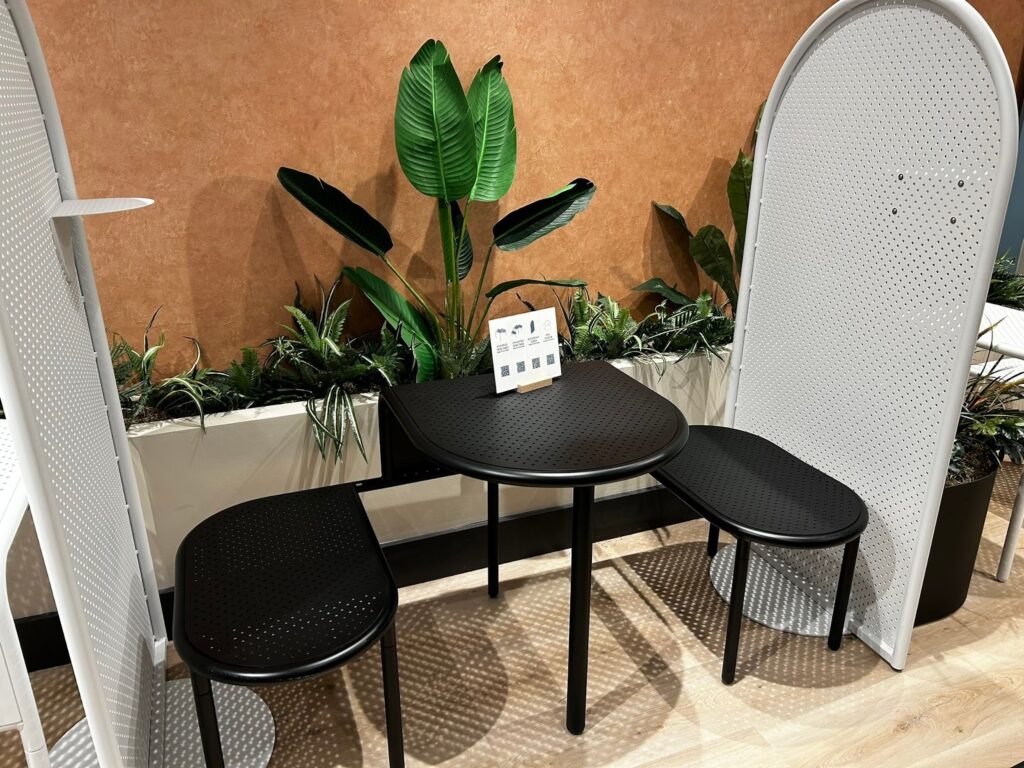 Watson outdoor table and bench display at NeoCon.